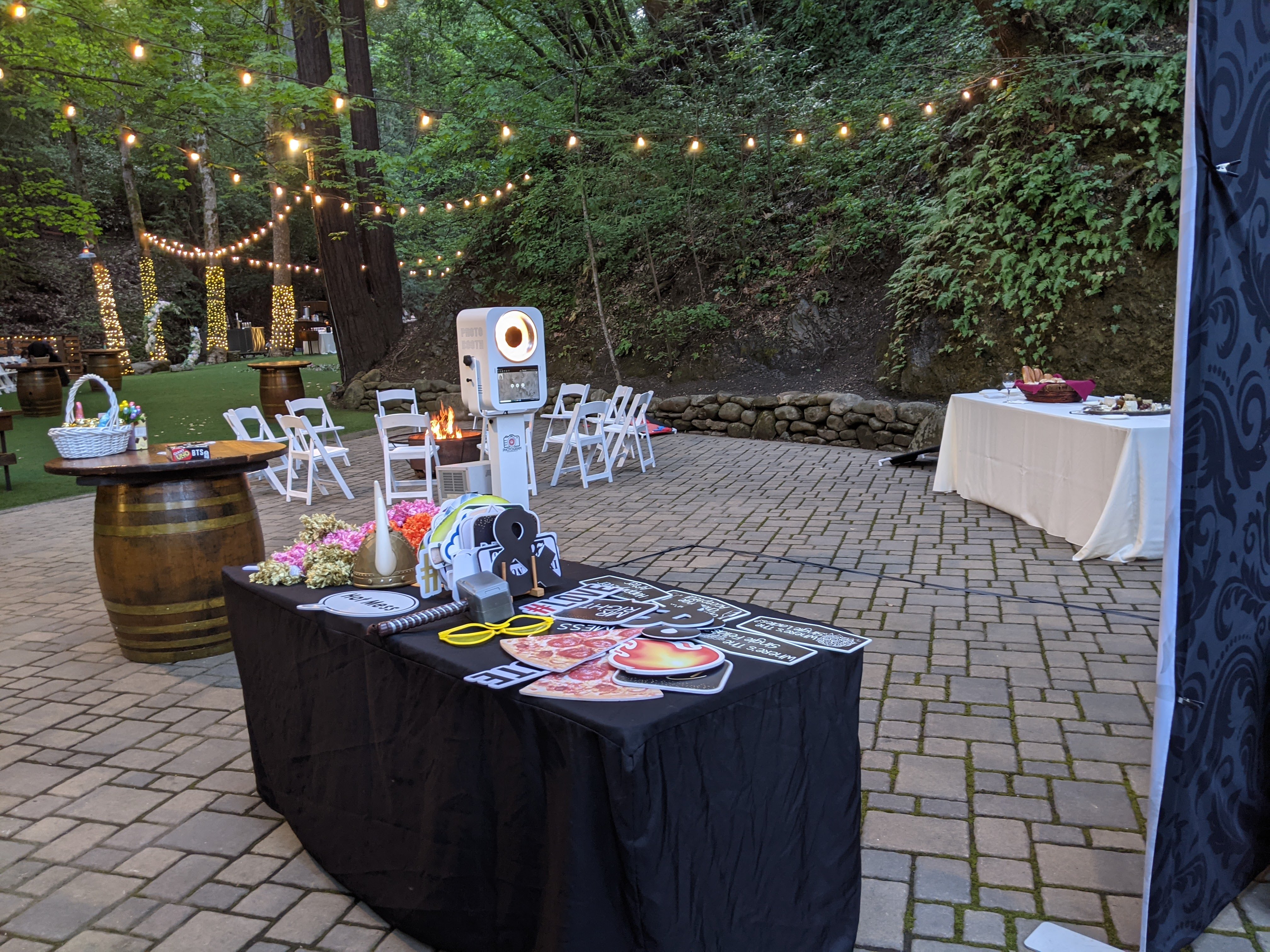 A front facing elegant photo booth setup in saratoga hills wedding venue