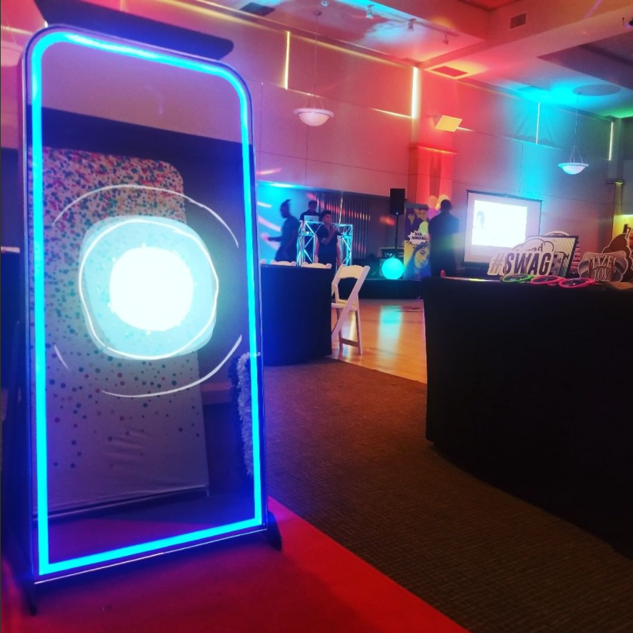 Photogram Booth Magic Mirror setup with red carpet